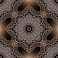 Floral celtic mandalas seamless pattern. Vector lines background. Repeat line art arabic ornamets. Intricate curved lines glowing