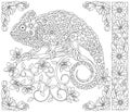 Floral chameleon lizard. Adult coloring book page