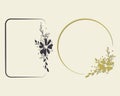 Floral chamomile frame outline set. Hand drawn decorative daisy borders, outline doodle strokes, circle, rectangle