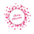 Floral cherry blossom petals frame vector illustration