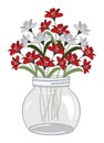 Floral Christmas Bouquet In Mason Jar. Vector Christmas Flowers Bunch in Glass Vase Royalty Free Stock Photo