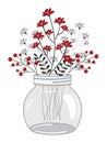 Floral Christmas Bouquet In Mason Jar. Vector Christmas Flowers Bunch in Glass Vase Royalty Free Stock Photo