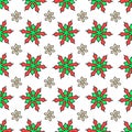 Floral Christmas new year celebration design seamless pattern vector background art with green red and beige star looking flowers