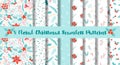 Floral Christmas patterns set Blue red floral winter pattern New Year berry background. Retro style. Vector template Royalty Free Stock Photo