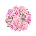 Floral circle background - pink peony flowers. Watercolor Royalty Free Stock Photo