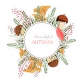 Floral circle background. Raster round autumn illustration with flowers, leaves Royalty Free Stock Photo