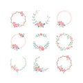 Floral circle colorful vector frame set