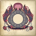 Floral circle frame on grunge paper background, Royalty Free Stock Photo