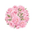 Floral circle with pink peony flowers. Vintage watercolor Royalty Free Stock Photo