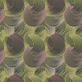Abstract seamless floral pattern created of dense geometric flowers in dark green, yellow and pink. Royalty Free Stock Photo