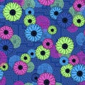 Floral clash on geometric background neon colors seamless pattern