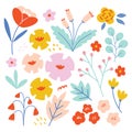 Floral clipart set. Colorful leaves and flowers. Vector design elements