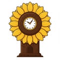 Floral Clock Design Featuring Sunflower and Brown Hour Hand With White Background Royalty Free Stock Photo