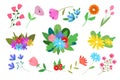 Floral collection with leaves, flower bouquets. Vector flowers. Royalty Free Stock Photo