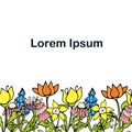 Floral colorful background, Lorem Ipsum hand drawn background ink graphic art design elements