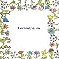 Floral colorful background, Lorem Ipsum hand drawn background ink graphic art design elements stock vector illustration