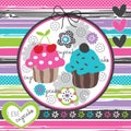 Floral and colorful cupcake illustration Royalty Free Stock Photo