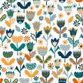 Floral colorful illustration, hand-drawn seamless texture with cute flowers Royalty Free Stock Photo