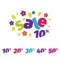 Floral colorful sale flyer, banner, card, poster spring with figures of discounts.