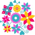 Floral composition with colorful geometric flowers, modern folk style, vector illustration.