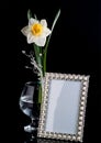 Floral composition with a frame and glass Royalty Free Stock Photo