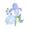 Floral Composition with Iris Flower on Green Erect Stem Vector Illustration