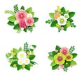 Floral composition set, vector isolated illustration in paper art style. Spring and summer flower bouquets. Royalty Free Stock Photo