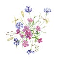 Floral composition of watercolor wild flowers