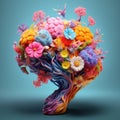 Floral blooming human brain, mental health, positive thinking, creative mind. Floral composition. Generative AI