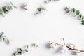 Floral concept with green leaves on white background top view mock-up