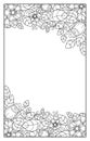 Floral contour pattern. Two semicircular borders with stylized flowers and leaves. Outline black and white design