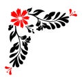 Abstract Floral design. Ornament black Red flowers on white background Decorative border with flowery elements, pattern. Royalty Free Stock Photo