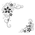 Floral corner design. Ornament black flowers on white background - vector stock. Decorative border with flowery elements