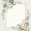 Floral cover, frame design with orchid flower on white background. Luxury premium background pattern for tropical menu, elite