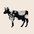 Floral cow silhouette. Vector illustration. Farm animal. Agriculture. Royalty Free Stock Photo