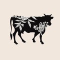 Floral cow silhouette. Vector illustration. Farm animal. Agriculture. Royalty Free Stock Photo