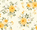 floral craft wallpaper with orange rose green and yellow flowers.