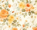 floral craft wallpaper with orange rose green and yellow flowers.