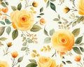 floral craft wallpaper with orange rose green and yellow flowers.