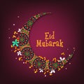 Floral crescent moon for Eid Mubarak celebration. Royalty Free Stock Photo