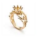 Floral Crown Inspired Gold Ring - Luminous 3d Object With Detailed Wildlife Design