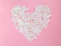 Floral crown wreath with white flowers on pink background in heart shape. Royalty Free Stock Photo