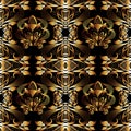 Floral 3d damask seamless pattern. Vector vintage black background. Hand drawn gold flowers, leaves, swirls, curves, interesting Royalty Free Stock Photo