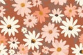 floral daisy pattern, peach and brown color palette, seamless repeating pattern, flat vector graphic design, minimalistic, simple Royalty Free Stock Photo