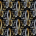 Floral damask 3d seamless pattern. Vector background with doodl Royalty Free Stock Photo