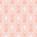 Floral damask pink seamless vector pattern. Royalty Free Stock Photo