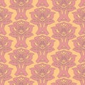 Floral Damask seamless pattern. Vintage baroque background, repeating outline pink flowers foliage. Victorian fashion decor. Royalty Free Stock Photo