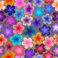 Floral dance - bright eye-catching neon multicolored gradient-filled flowers on background with lines