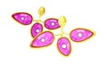 Floral dangling golden earrings with rose quartz or tourmaline and diamonds.