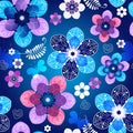 Floral dark blue seamless spring pattern Royalty Free Stock Photo